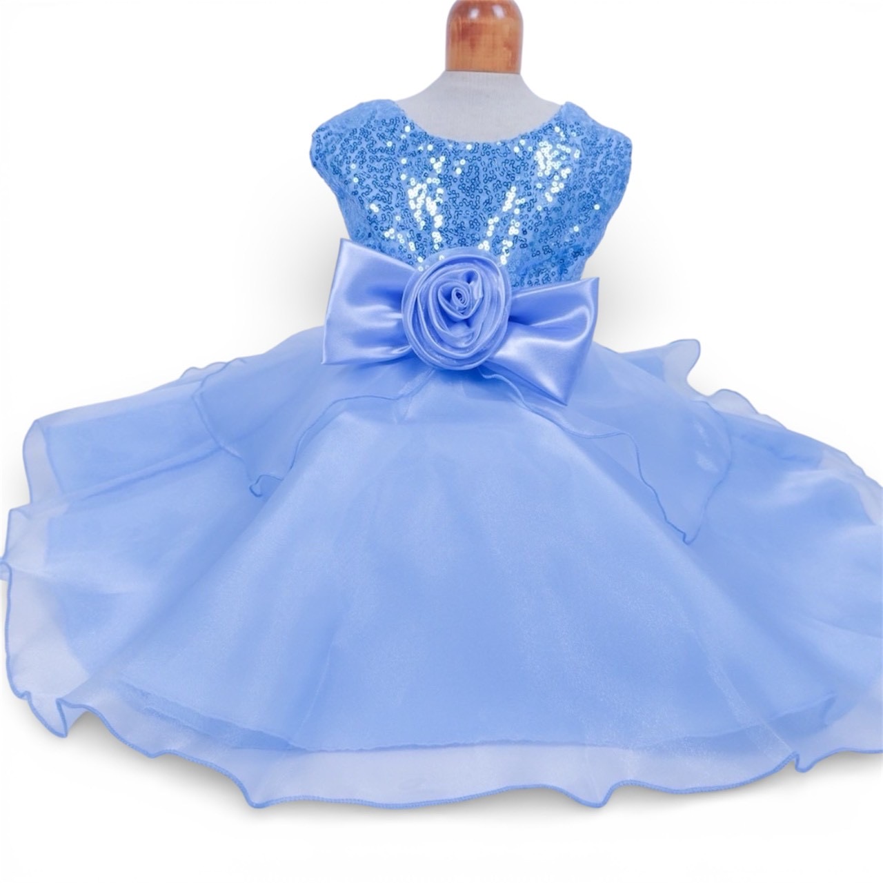 フラワーコサージュスパンコールドレス　ブルー