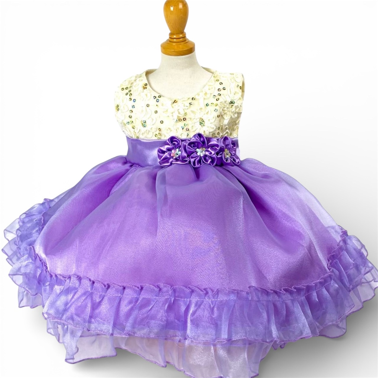 3連フラワーパープルドレス