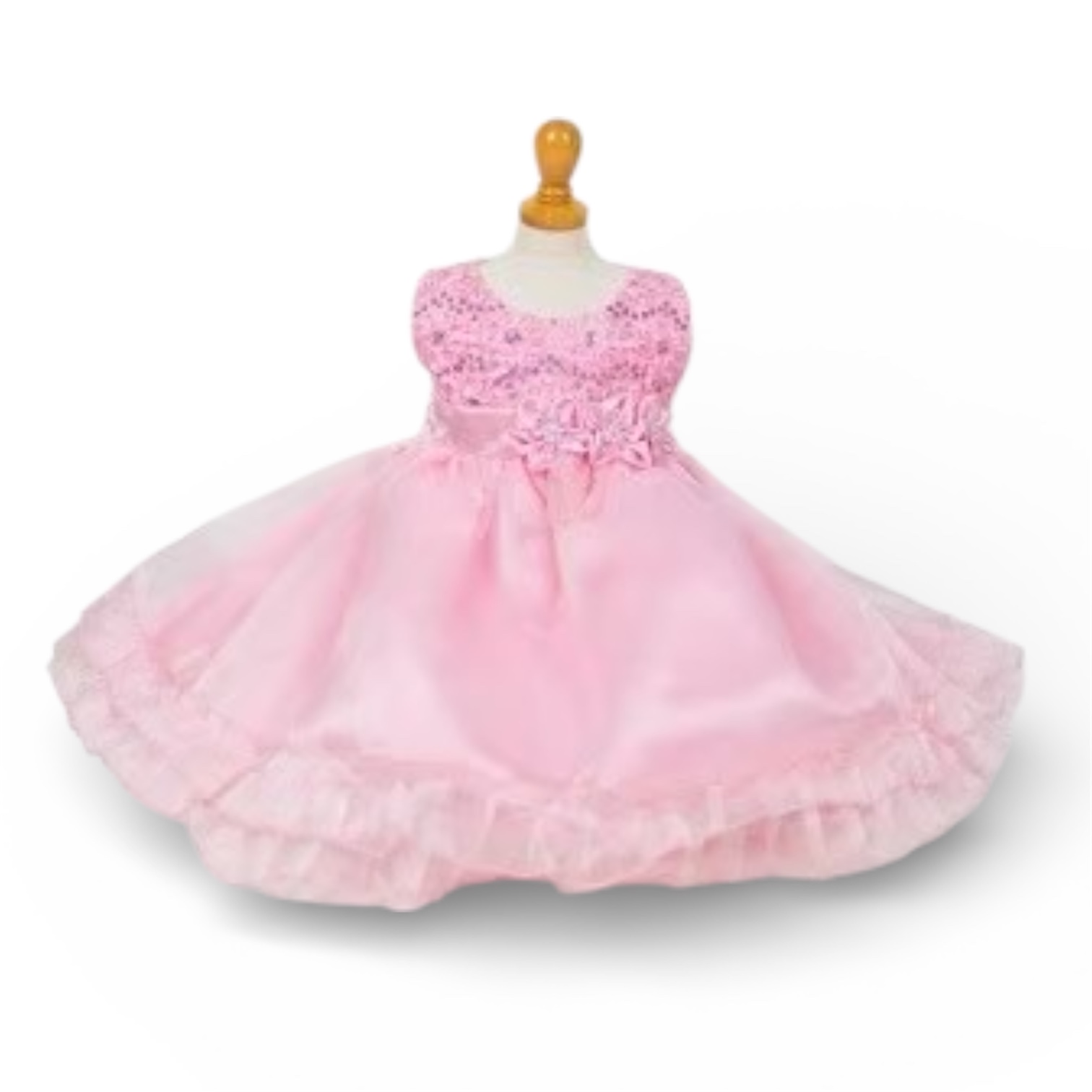 3連フラワーピンクドレス