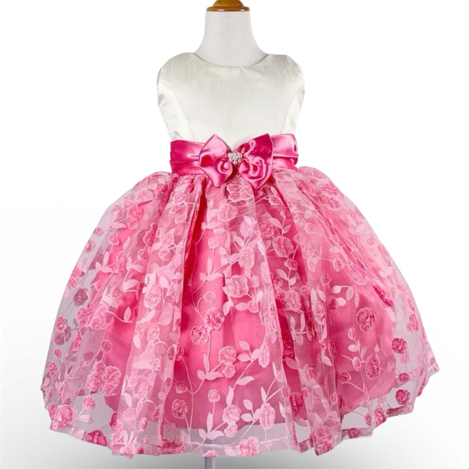 パールリボン薔薇フラワードレス(袖なし)