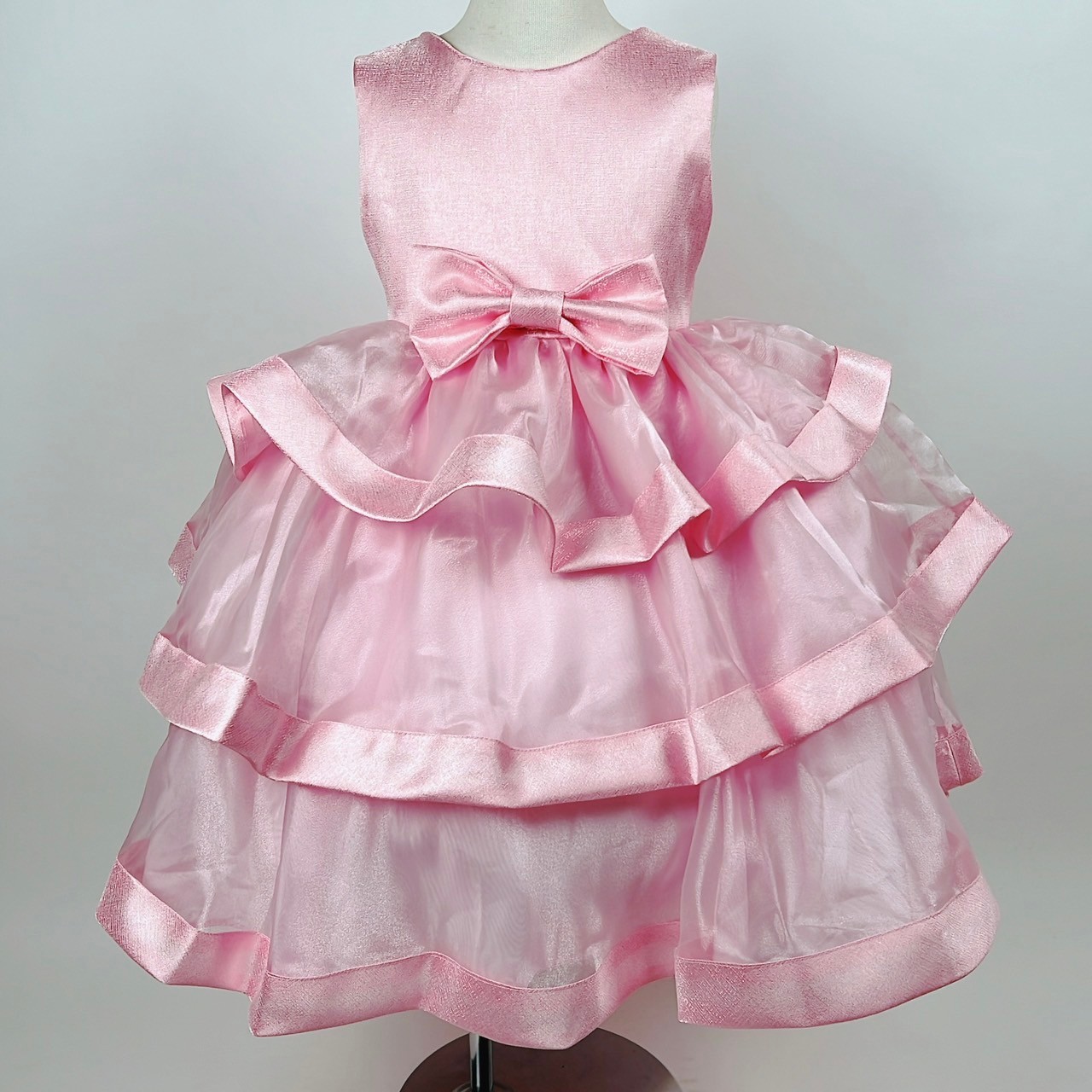 ３段フリルリボンドレス　ピンク
