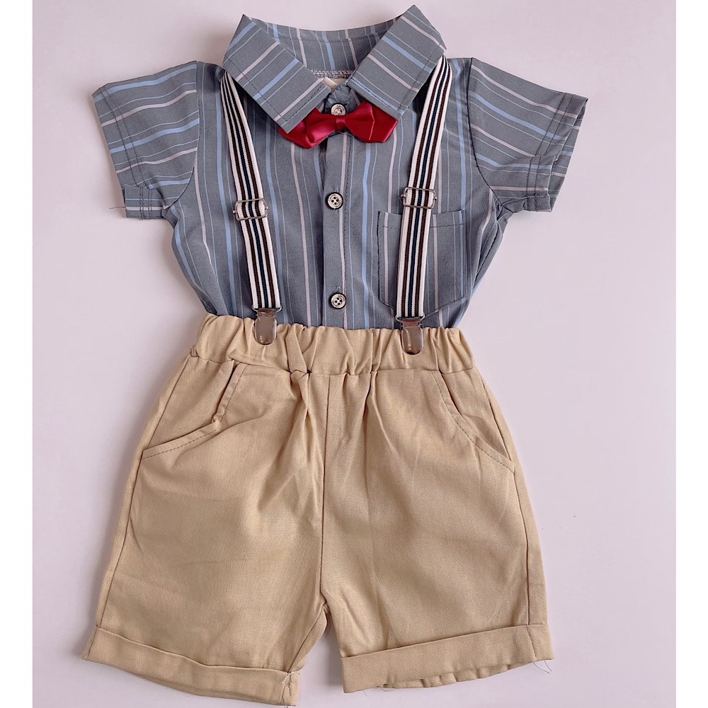 サスペンダー付きカジュアルフォーマルセット　ブルー