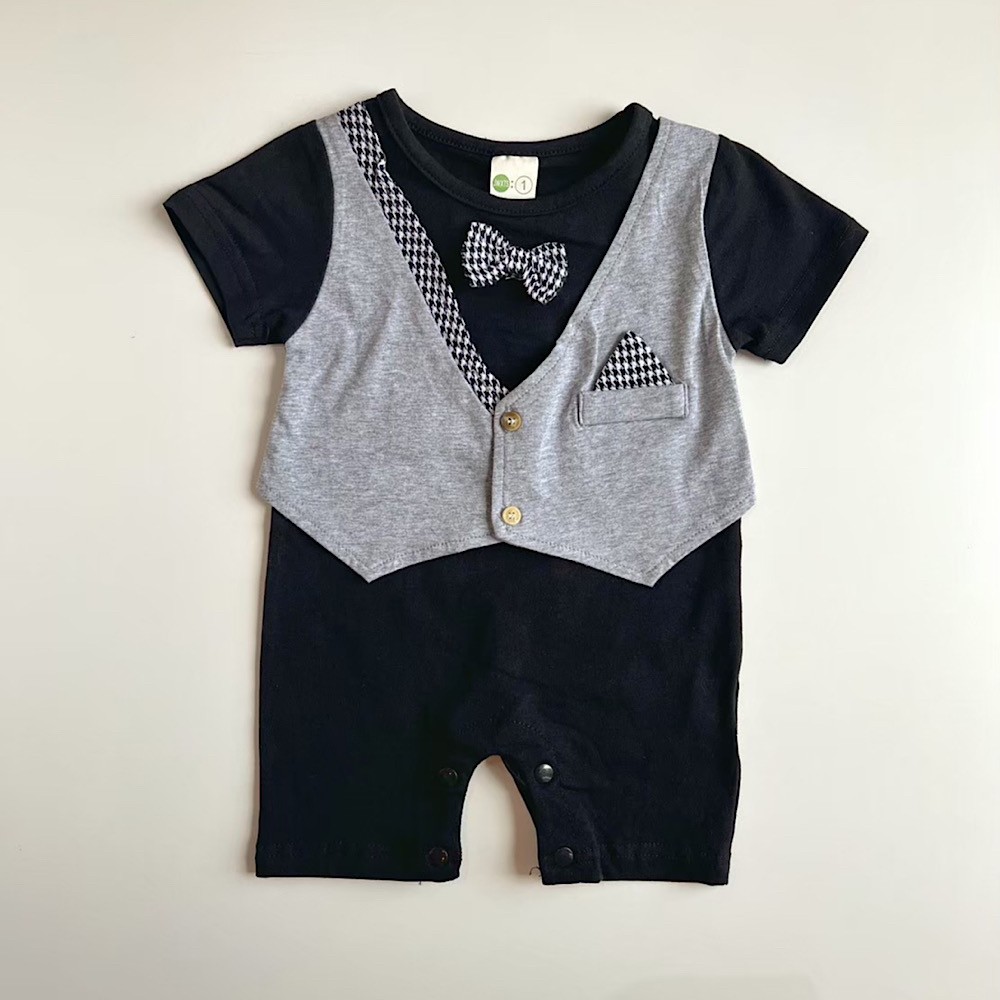 ベビーフォーマルロンパース　グレー×ブラック