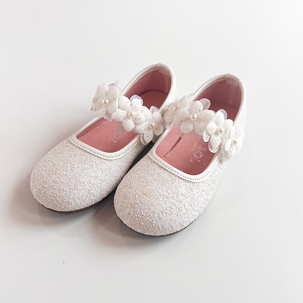 フラワーストライプパンプス　ホワイト