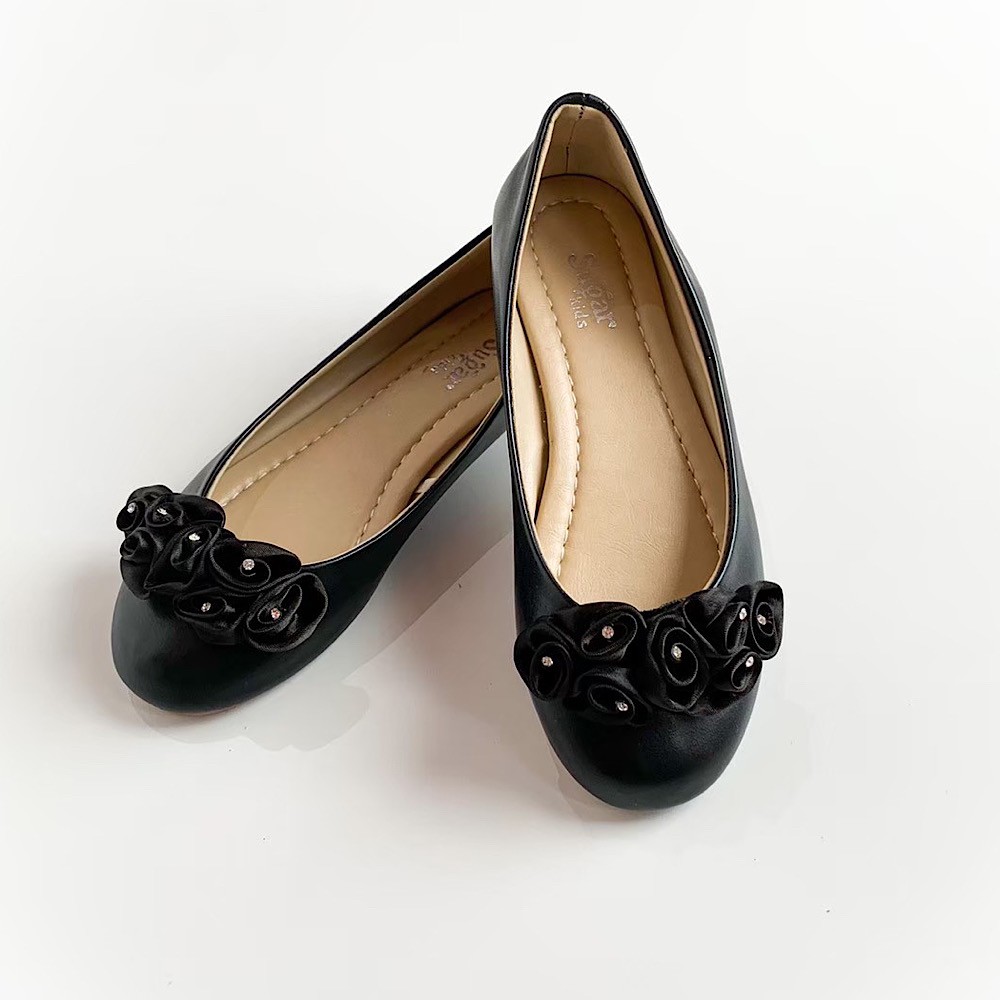 バラコサージュ&ラインストーンパンプス　ブラック