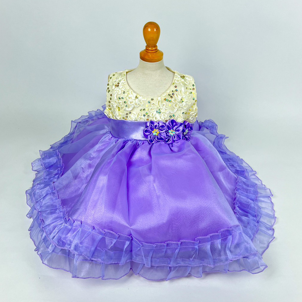 3連フラワーパープルドレス