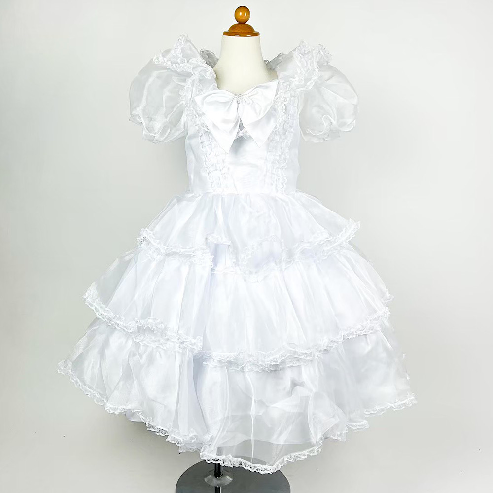 パフスリーブ ボリュームレースドレス