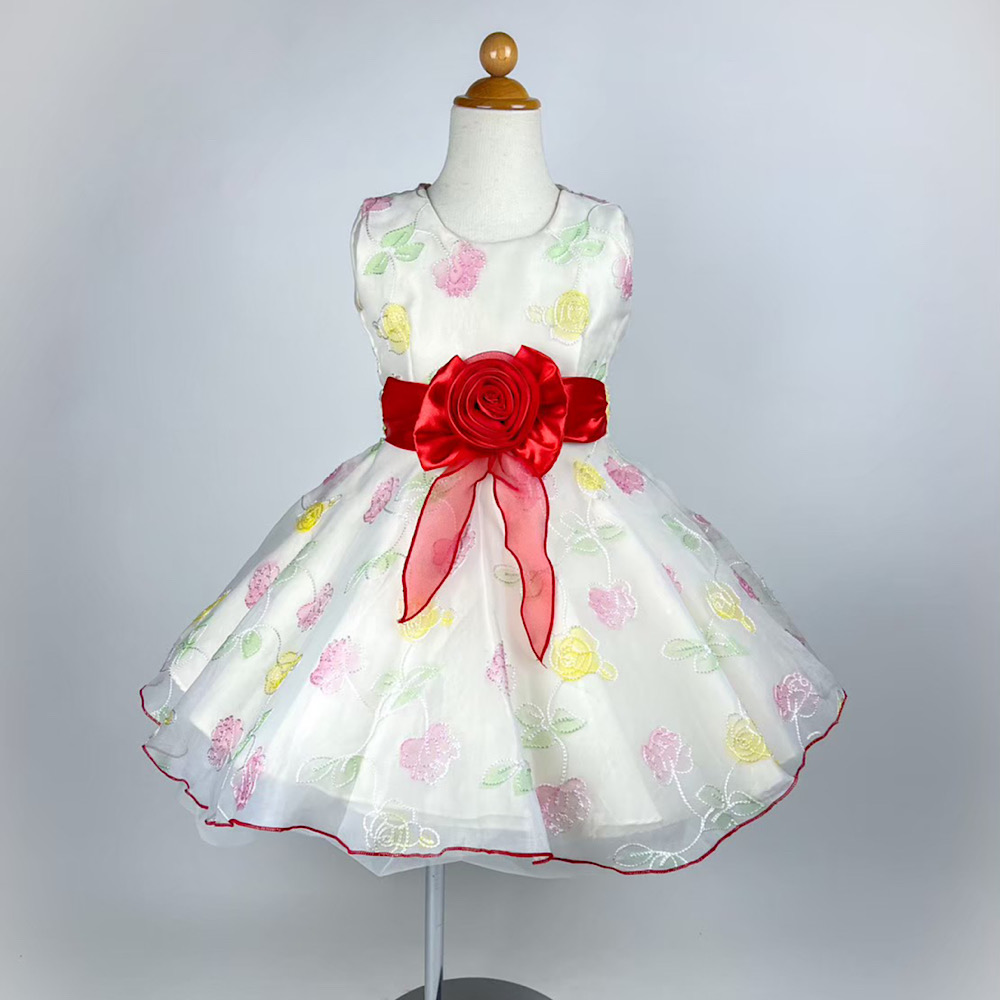 ウエストコサージュフラワー刺繍ドレス