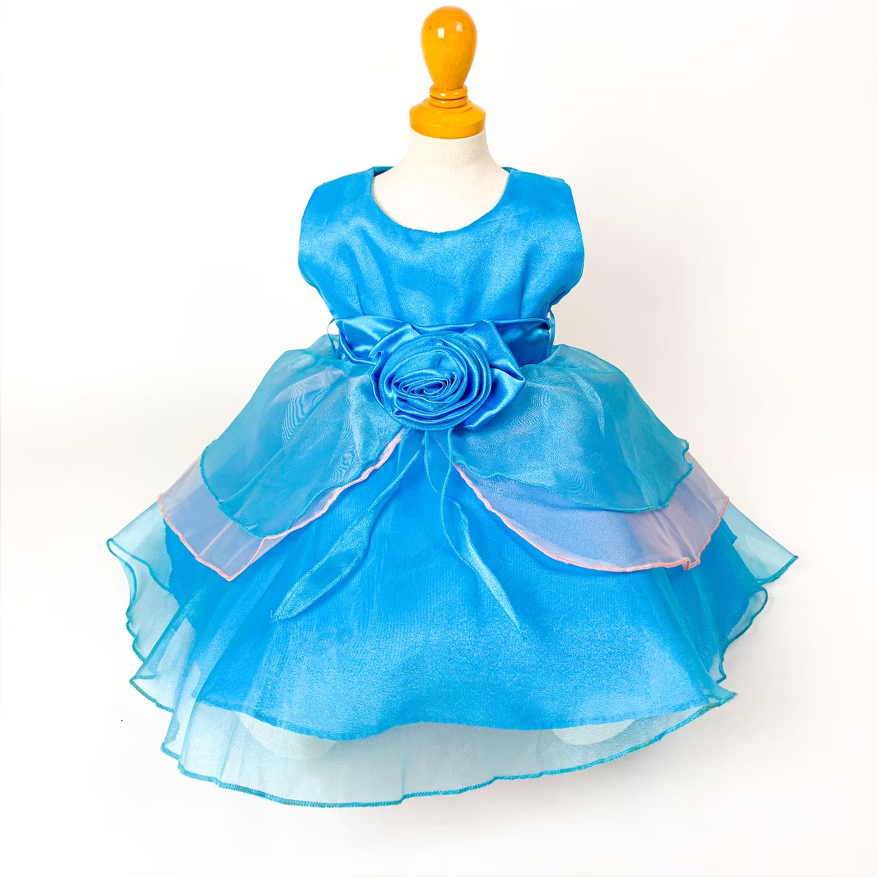 ブルースカートピンクレイヤードベビードレス