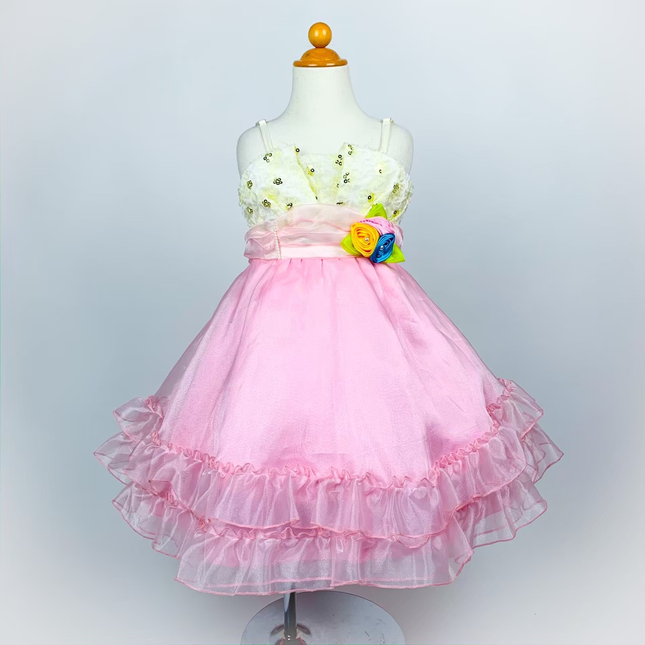 ウエストカラフルコサージュスパンコールドレス