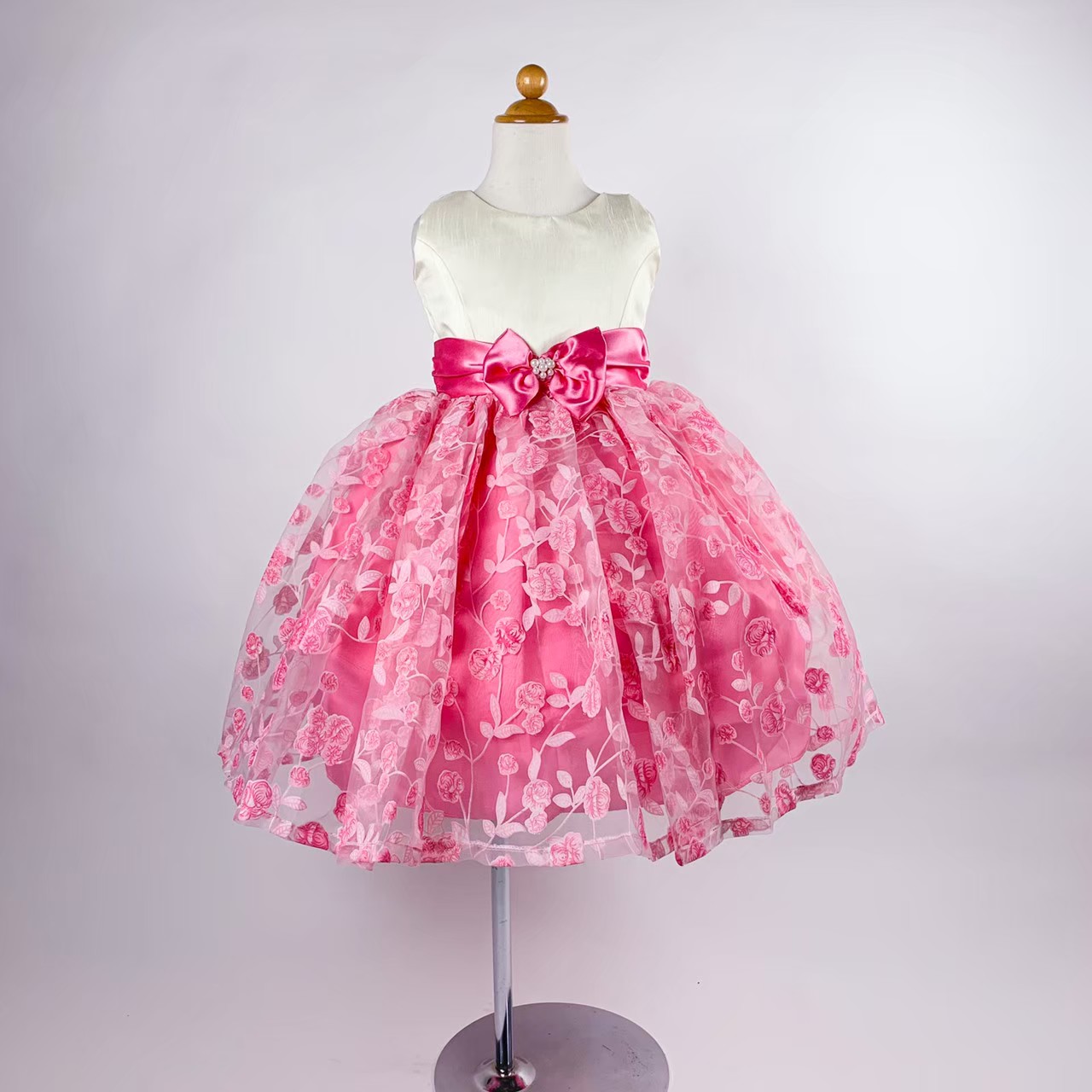 パールリボン薔薇フラワードレス(袖なし)