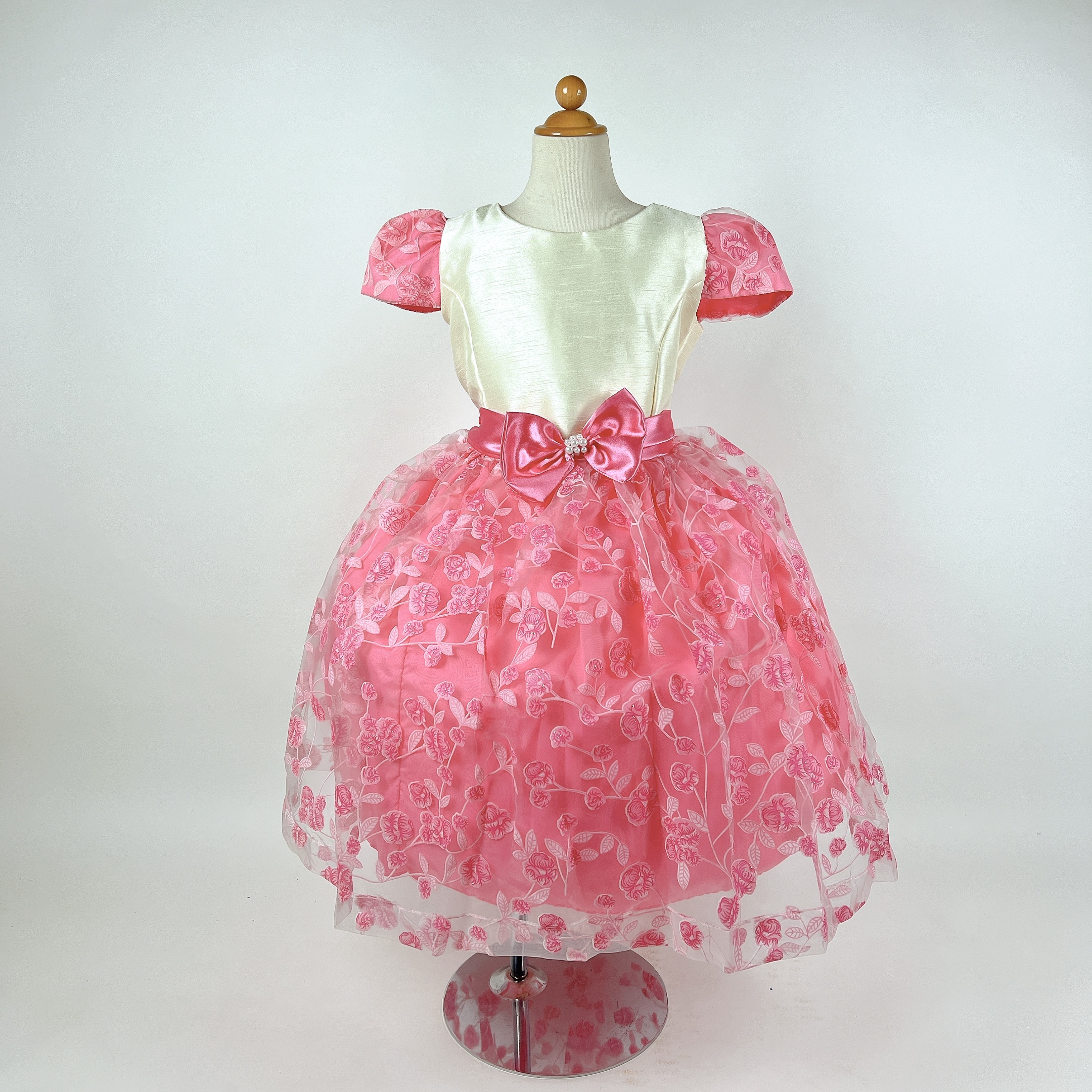 パールリボン薔薇フラワードレス(袖あり)